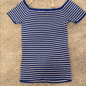 Madewell blue and white striped off shoulder top